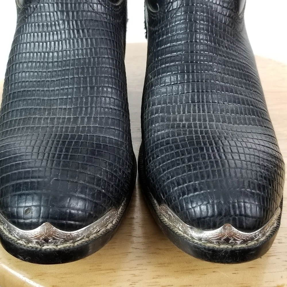 Durango Cowboy Boots Kids Size 5.5 D Lizard Print Black Western Festival Stitch